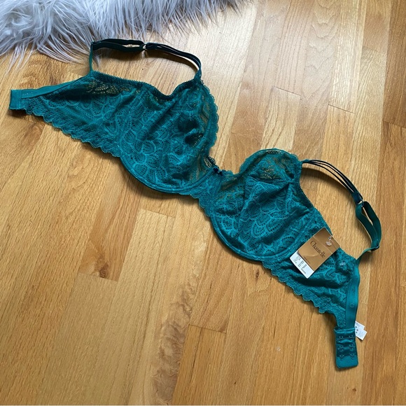 Chantelle NEW Merci Demi Bra Jet Green Lace Underwire Sz 36G - Picture 5 of 8